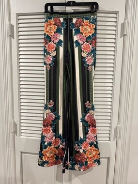 Jealous Tomato Floral Stripe Boot Cut Pants - Green, Black, Cream